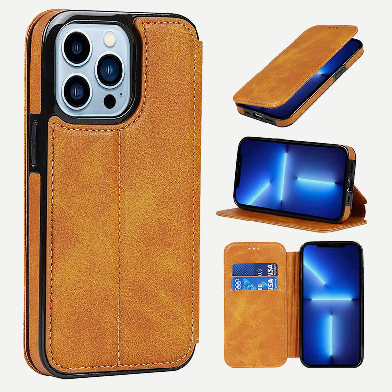 Handyhülle für iPhone 14 Clamshell Lederhülle mit Kartenfächern