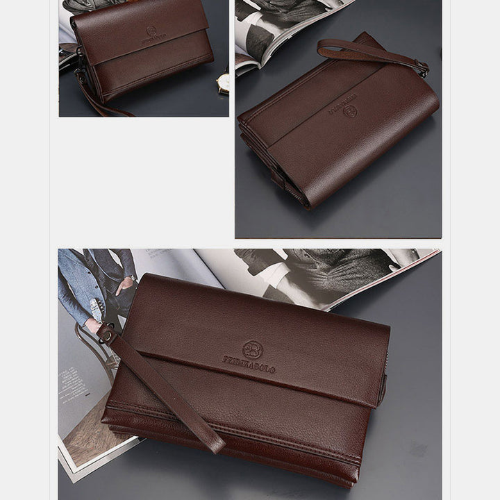 Leder-Clutch für Herren mit drei Fächern, Organizer, Handgelenktasche, Geldbörse