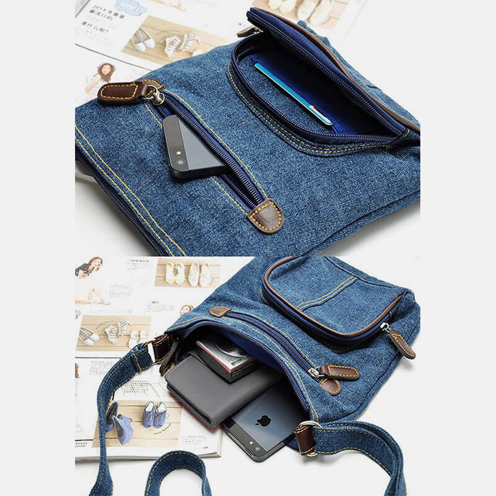 Multifunktionale Umhängetasche aus Denim im Vintage-Stil