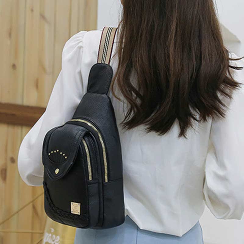 Kleiner Sling-Rucksack aus Kunstleder, Mehrzweck-Brusttasche mit Doppelreißverschluss, Rushsack