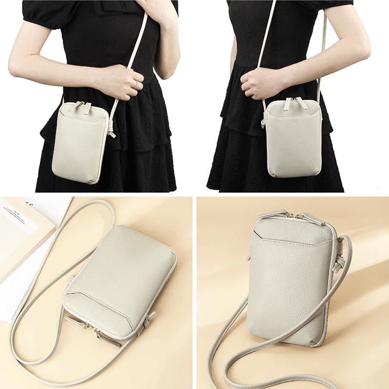 Mini-Telefontasche, einfache karierte Umhängetasche aus Leder für Damen