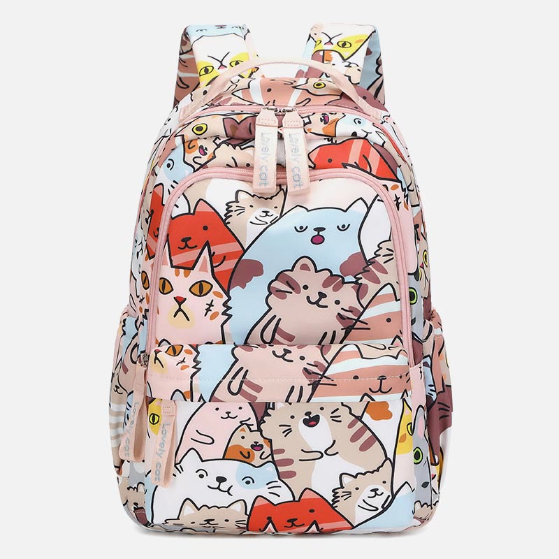 Rucksack für Damen, lustiger Katzen-Cartoon-Druck, wasserdichte Schulhandtasche