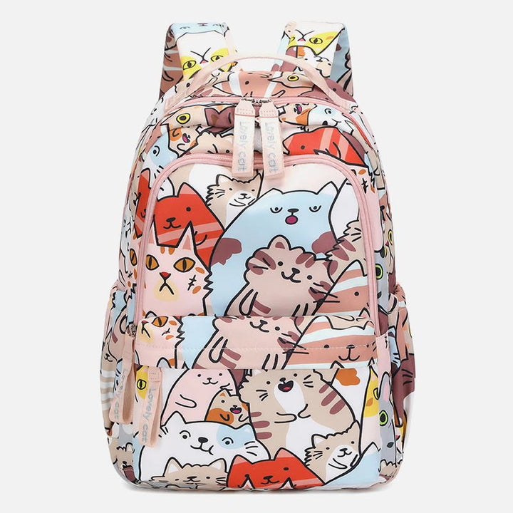 Rucksack für Damen, lustiger Katzen-Cartoon-Druck, wasserdichte Schulhandtasche