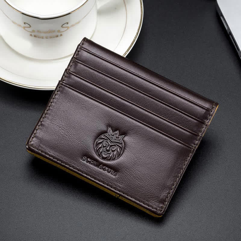 Zweifach gefaltete Geldbörse aus Leder mit Vordertasche für Herren, schmale Geldbörse mit RFID-Blockierung