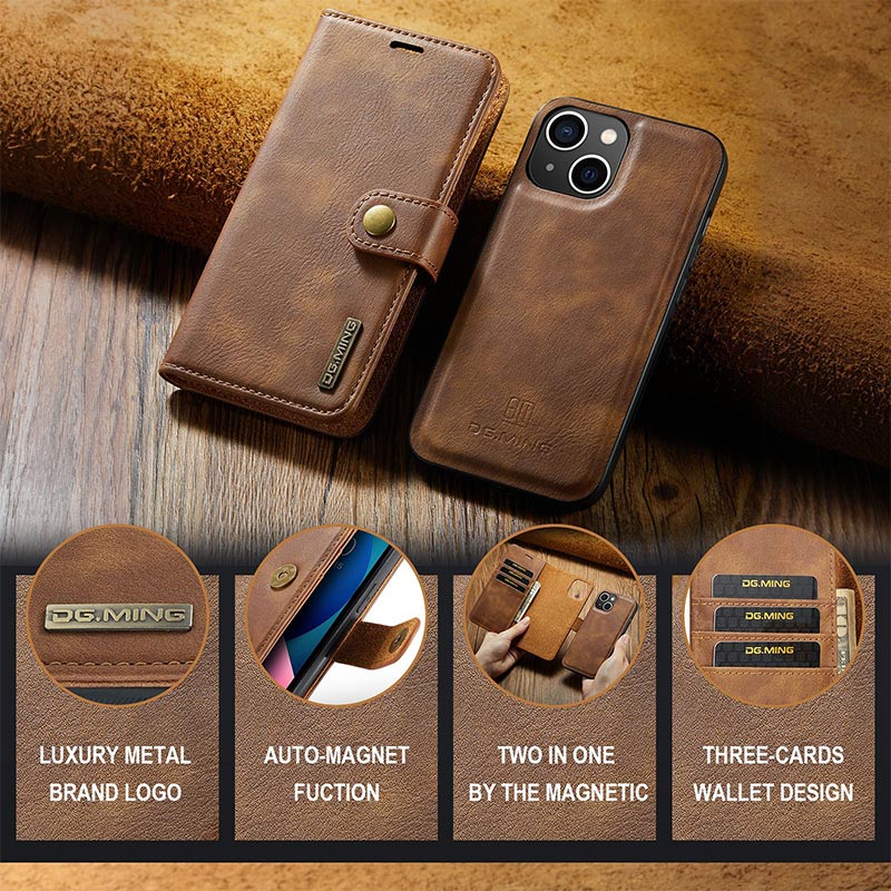 Magnetische Brieftaschenhülle für iPhone 13 Pro Max, mehrere Modelle, handgefertigtes PU-Leder