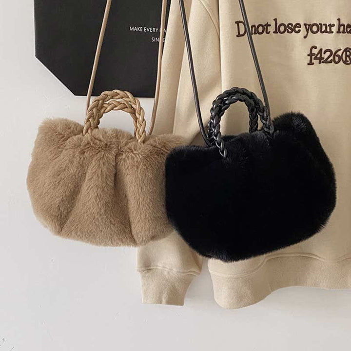 Damen Kunstpelz Winter Handtasche Schultertasche Top Griff Satchel Handtasche