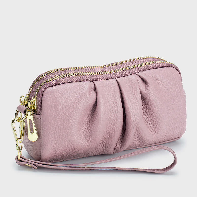 Clutch aus Rindsleder mit zwei Fächern, Handgelenktasche für Damen