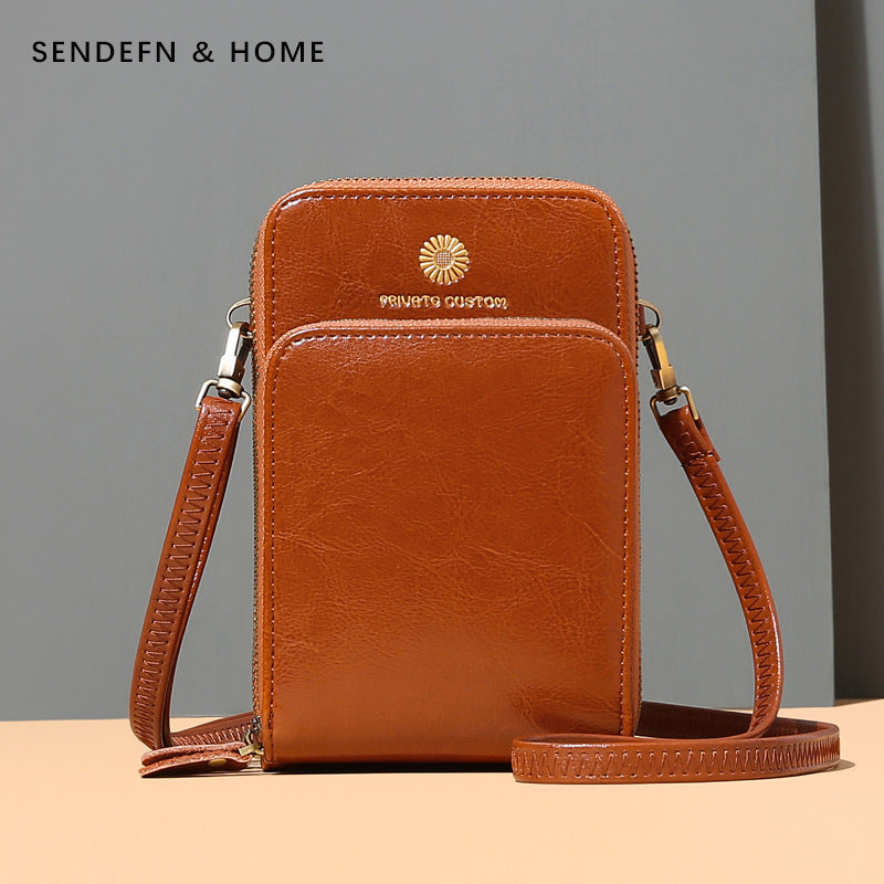 Sonnenblumen-Handytasche aus Leder, mehrere Fächer, Mini-Umhängetasche mit Kartenhalter, Münzgeldbörsen