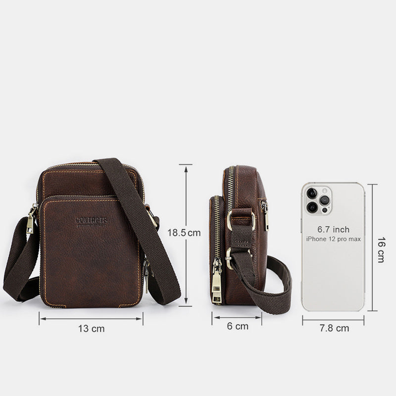 Umhängetasche aus echtem Leder für Herren, kleine Handy-Geldbörse, Messenger-Schultertasche