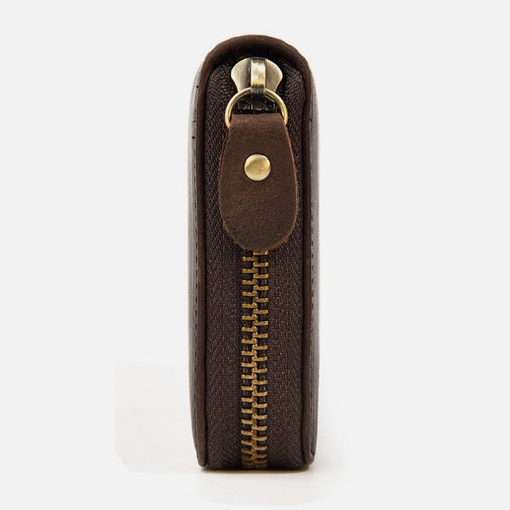 Lange Geldbörse für Herren mit RFID-Retroprägung, Leder, Handytasche