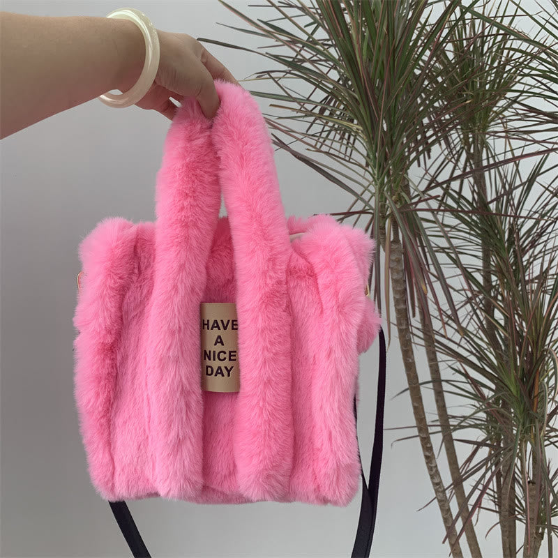 Umhängetasche für Damen, einfarbig, Kunstfell, große Handtasche