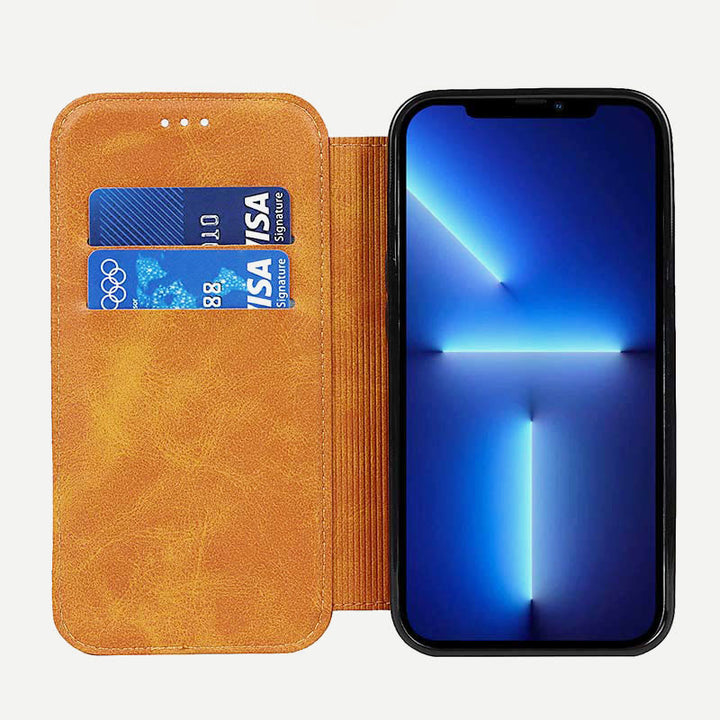 Handyhülle für iPhone 14 Clamshell Lederhülle mit Kartenfächern