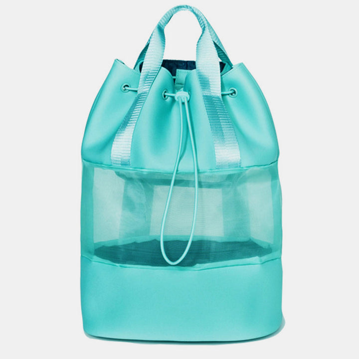 Leichter, modischer Netz-Rucksack für den Strand, Fitnessstudio, Neopren, Handtasche mit Kordelzug