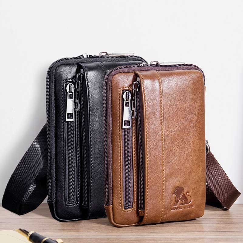 2-Wege-Verwendung Echtleder Gürtelschlaufe Holster Mini Umhängetasche