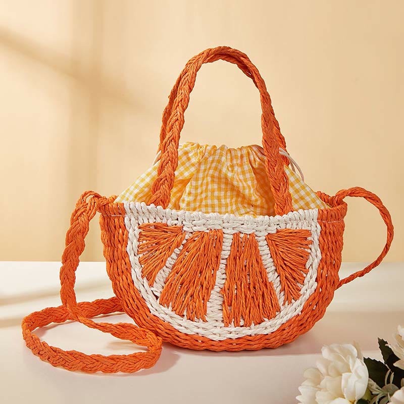 Strandtasche für Damen, tragbare Umhängetasche aus Stroh mit Wassermelonenmuster