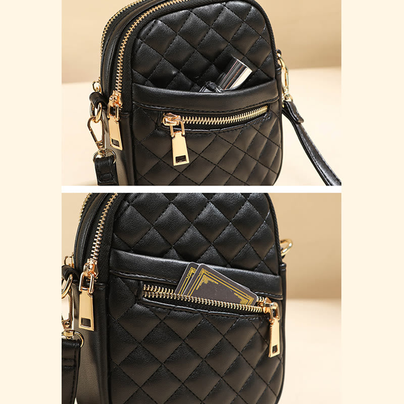 Handytasche für Damen mit Rautenmuster, einfarbig, Mini-Tasche