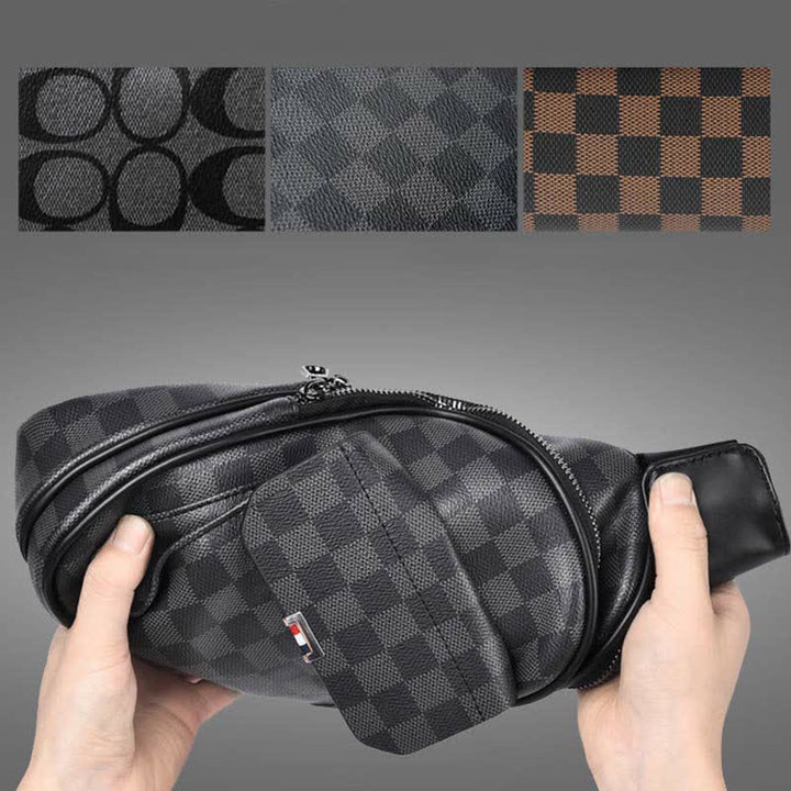 Lässiger Tagesrucksack aus Leder, Schultertasche, Brusttasche mit USB-Ladeanschluss