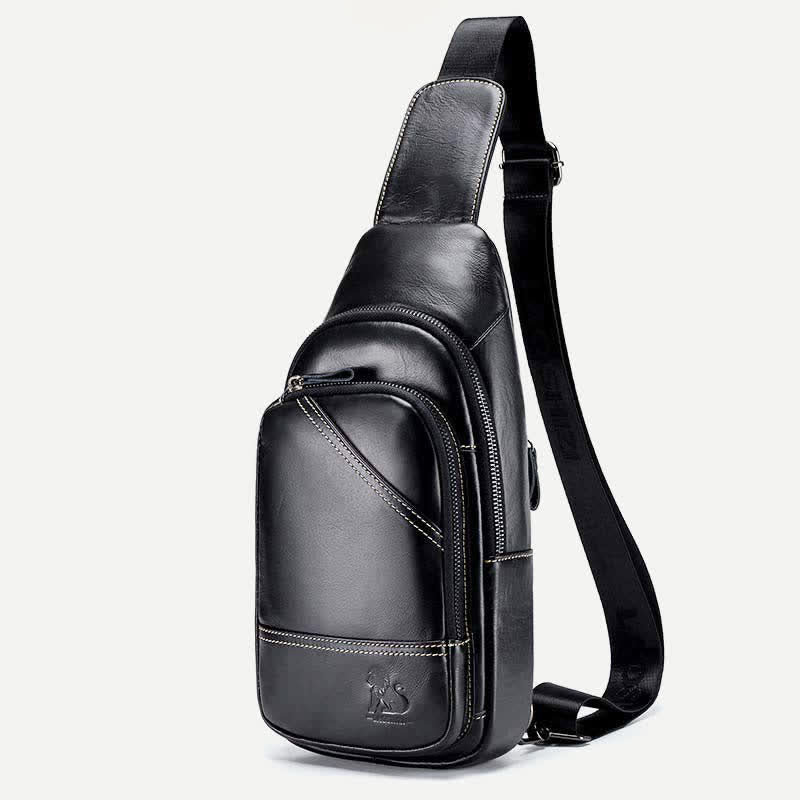 Rindsleder Leder wasserdicht Casual Sling Bag Daypack Schulter Brust Tasche
