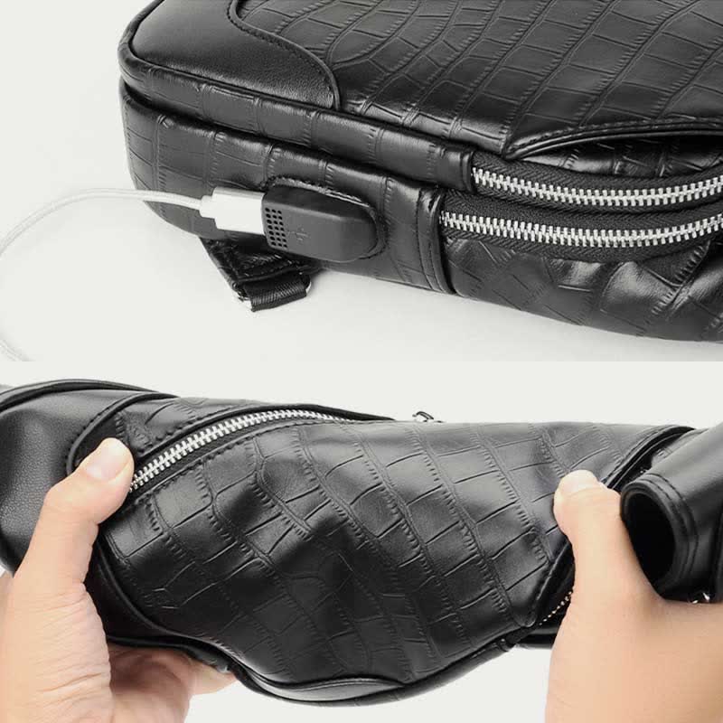 Sling-Rucksack aus Krokodil-Maserungsleder für Herren, Schultertasche, Reise-Tagesrucksack