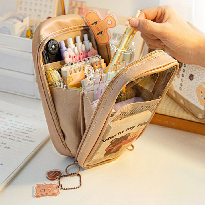 Federmäppchen für Studenten, einfache transparente Federtasche im vertikalen Stil
