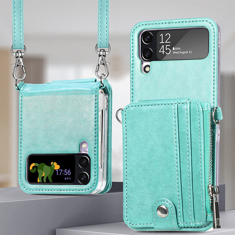 Handyhülle für Z Flip3, PU-Leder, Umhängetasche, faltbare Brieftasche
