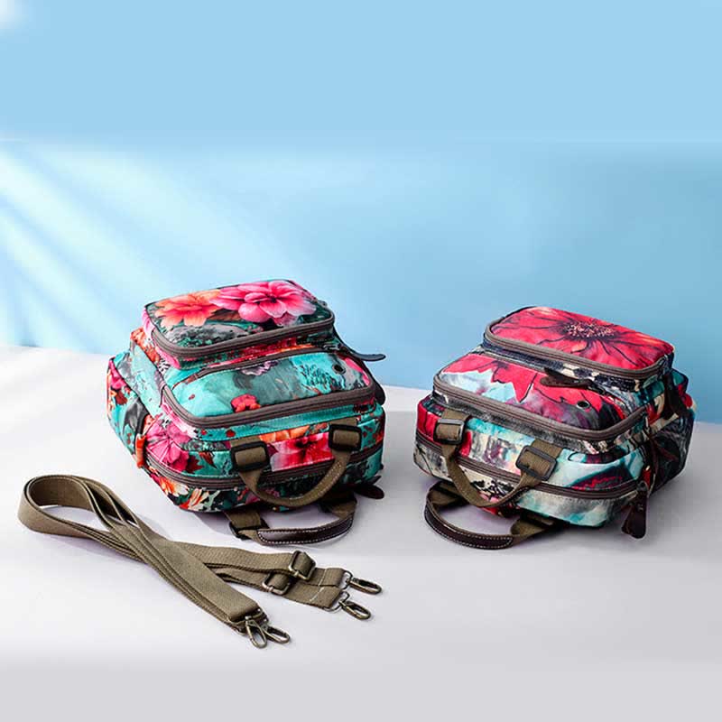Multifunktionaler wasserdichter Rucksack mit Blumendruck, Wickeltasche mit Blumenmuster, Umhängetasche 