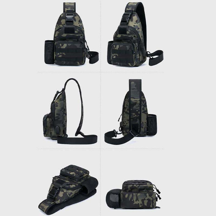 Taktische, militärische, leichte Schultertasche mit mehreren Taschen und USB-Ladeanschluss
