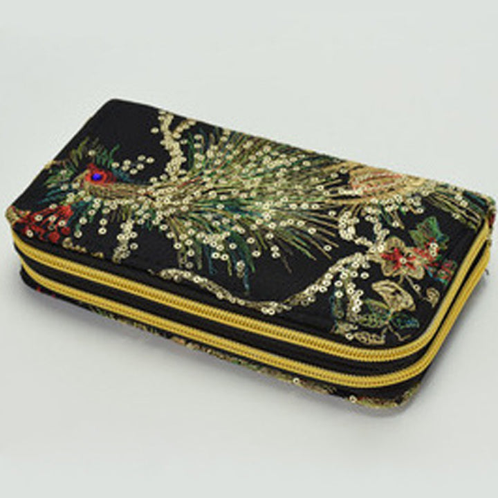 Vintage National Pfau Stickerei Lange Brieftasche Clutch