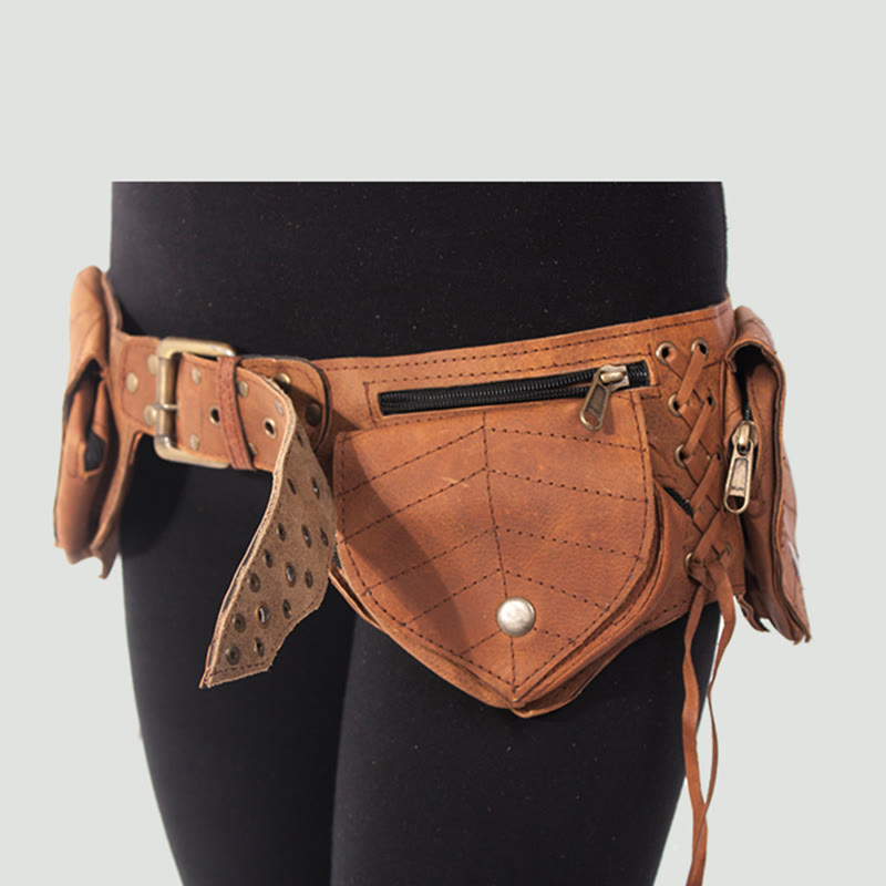 Gürteltasche für Damen, Vintage, mittelalterlich, mit genietetem Gürtel