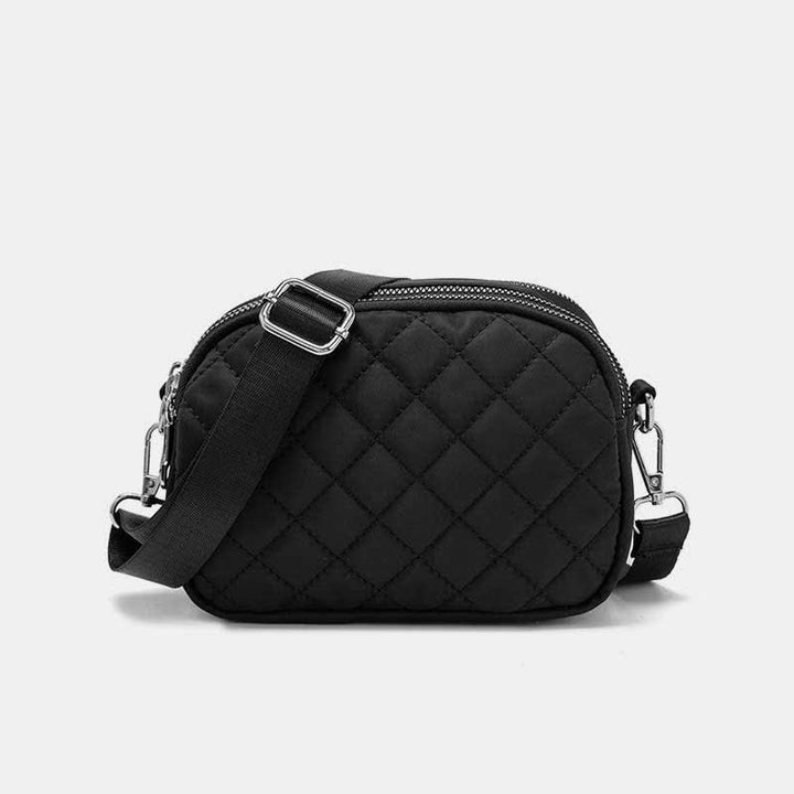 Damen Gesteppte Umhängetasche Dreifach Reißverschluss Kleine Schultertaschen Aus Nylon