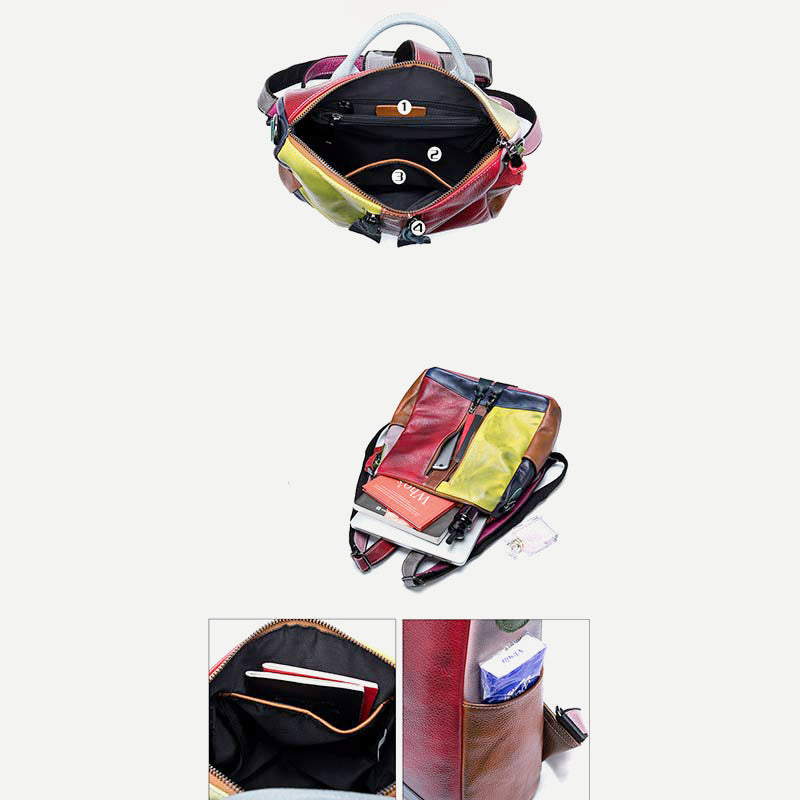 Damen Rucksack Handtasche Cabrio Schultertasche Echtleder Colorblock Casual Daypack