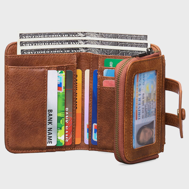 Geldbörse Damen Retro Schlank Leder RFID Einkaufstasche