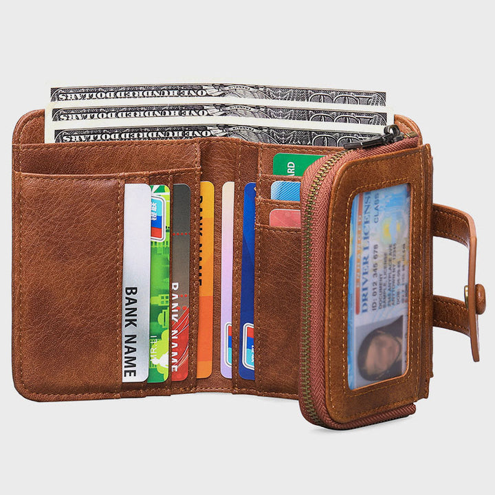 Geldbörse Damen Retro Schlank Leder RFID Einkaufstasche
