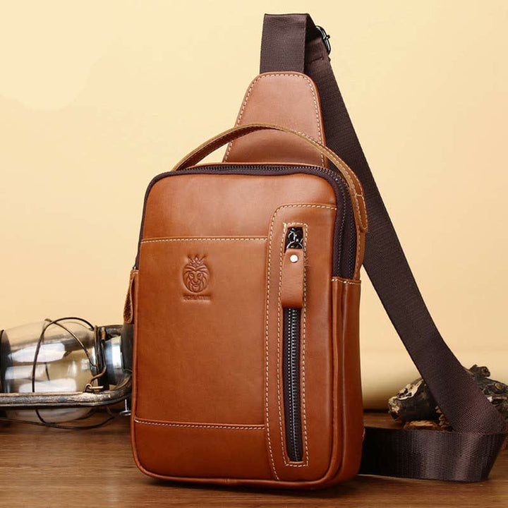 Schultertasche aus echtem Leder für Herren, Vintage-Stil, Umhängetasche, lässiger Wander-Tagesrucksack