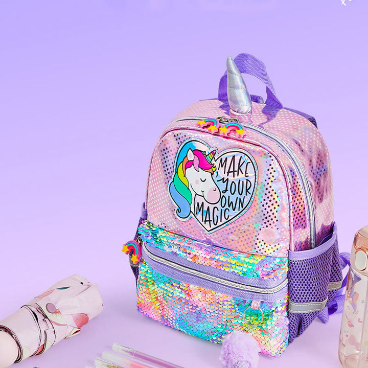 Rucksack für Kindergartenkinder, Laser Glitter Regenbogen Einhorn, kleine Schultasche