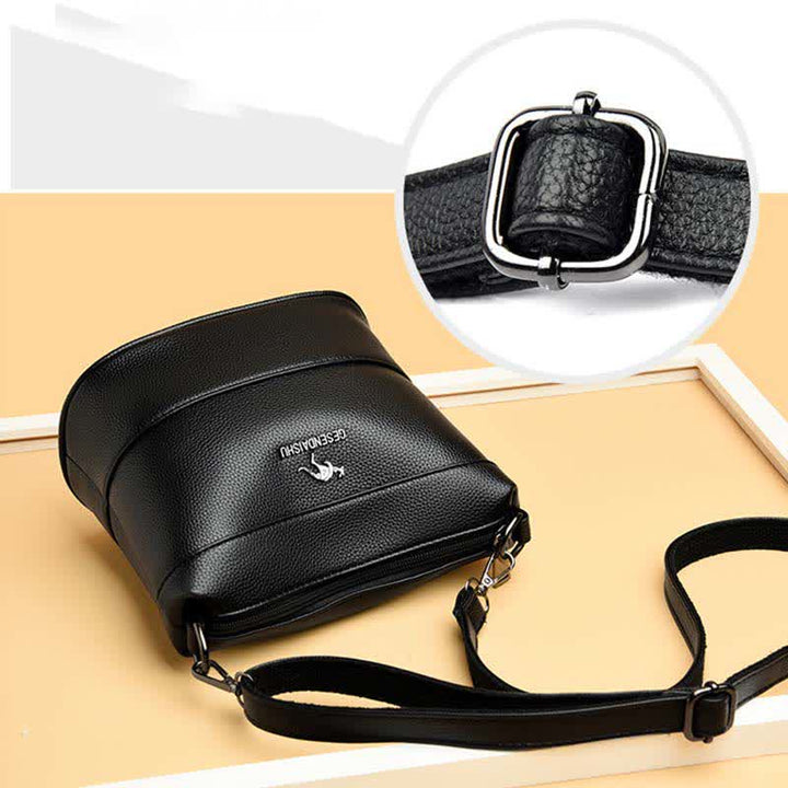 Leder-Beuteltasche für Damen, kleine Umhängetasche mit Crossbody-Gurt