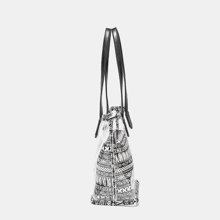Große, transparente Boho-Tragetasche, wasserdichte PVC-Umhängetasche mit Innentasche