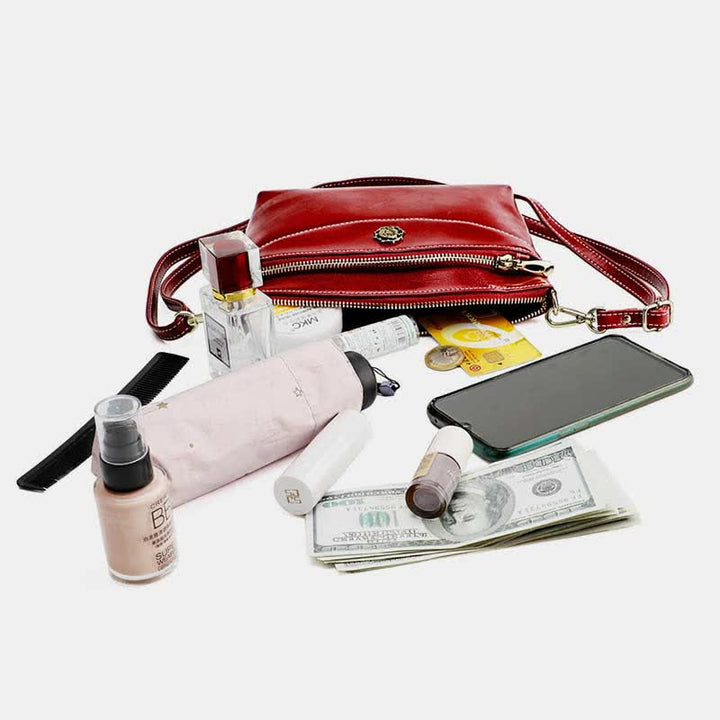 Retro-Umhängetasche aus echtem Leder für Damen, geräumige kleine Handytasche