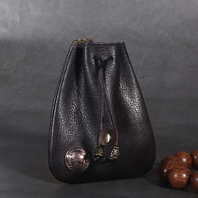 Vielseitig verwendbare Kordelzugtasche aus echtem Leder für Münzen und Schmuck