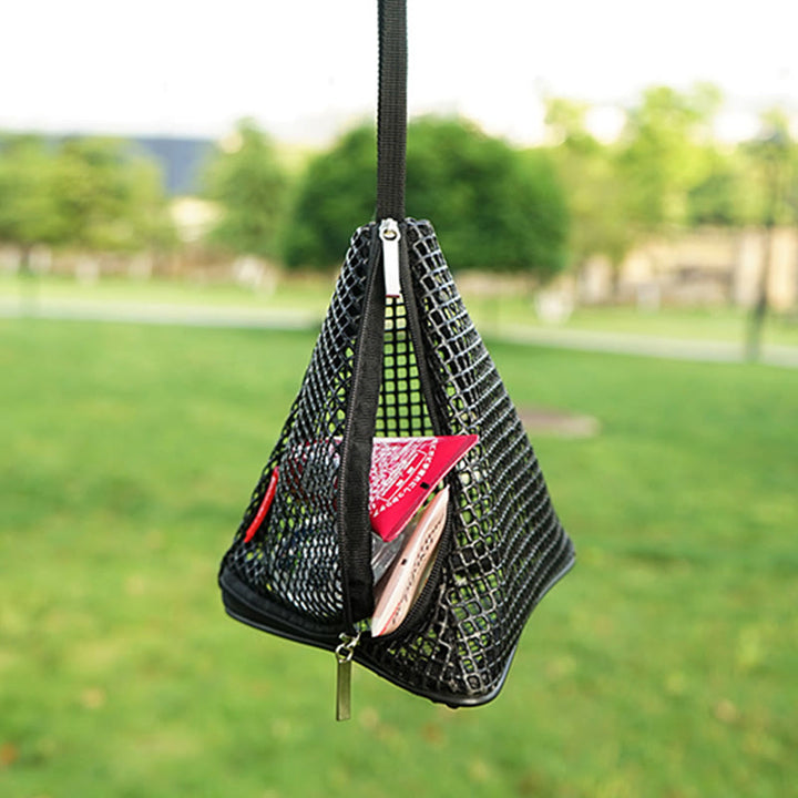 Aufbewahrungstasche für Outdoor-Camping, dreieckig, faltbar, Netz-Aufbewahrungskorb