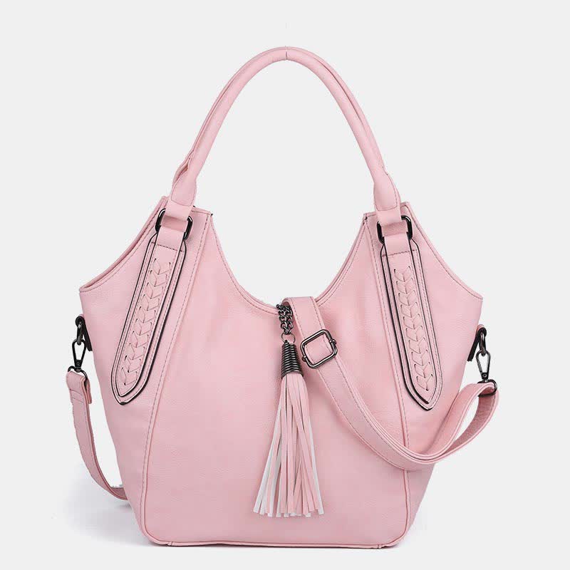 Hobo Bag für Damen mit Quaste, Damenhandtasche aus Leder, Umhängetasche