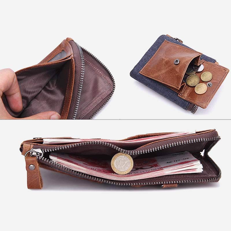 Vintage Leder Geldbörse Super geräumige bifold Kurze Geldbörse für Männer