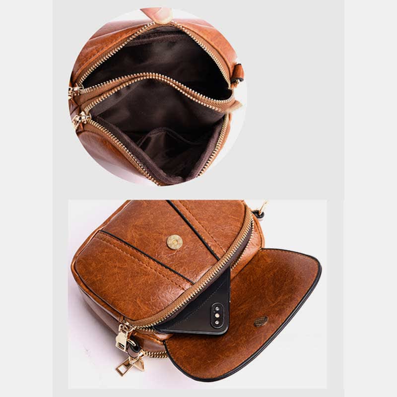 Kleine Umhängetasche aus Leder mit dreifachem Reißverschluss, Schultertasche für Damen