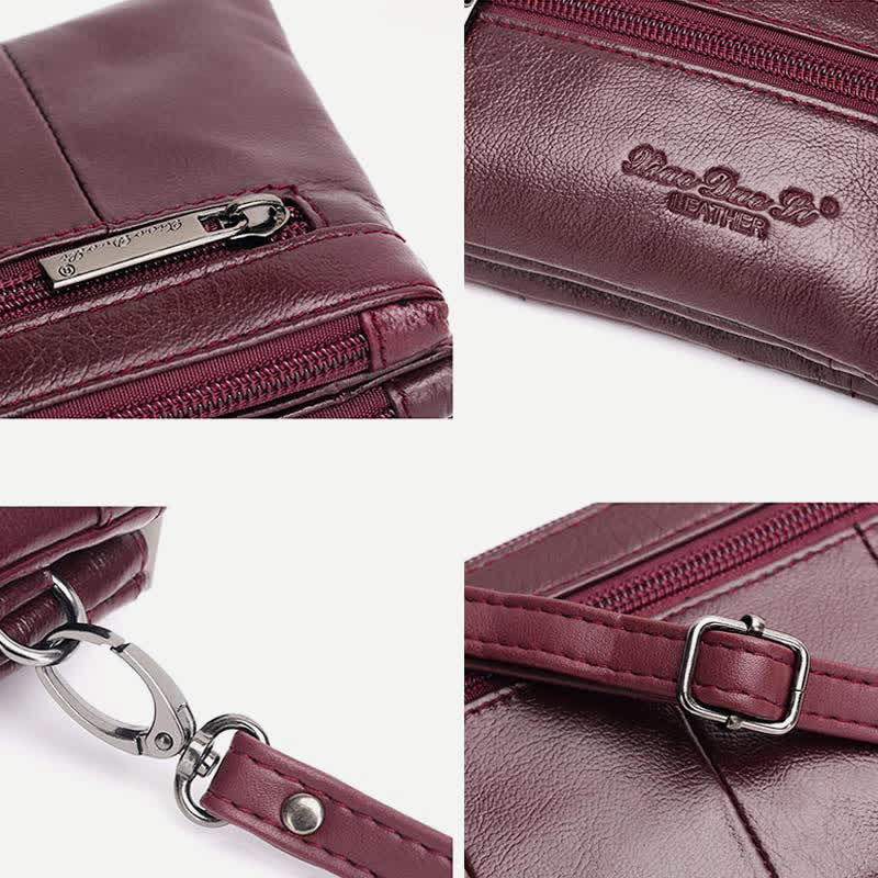 Clutch-Geldbörse für Damen, mehrere Taschen, Echtleder-Geldbörse mit Umhängegurt