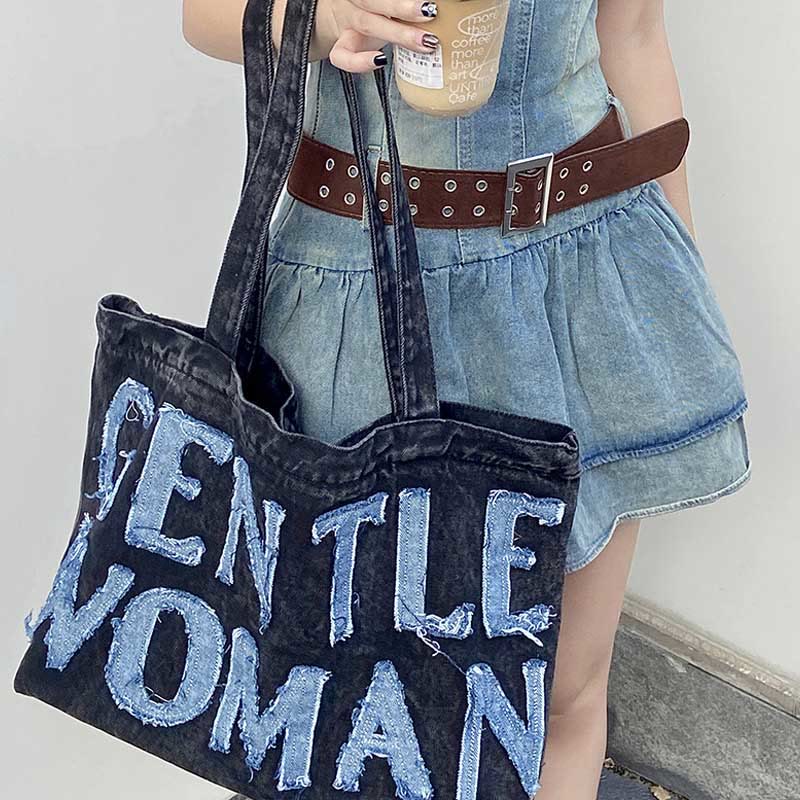 Gentle Women Tote Stickerei Brief große Laptop Schultertasche