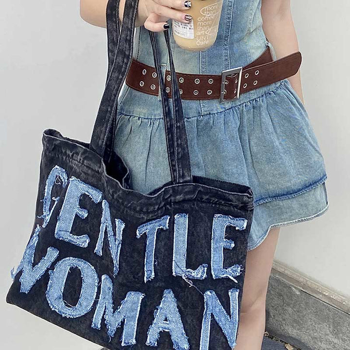 Gentle Women Tote Stickerei Brief große Laptop Schultertasche