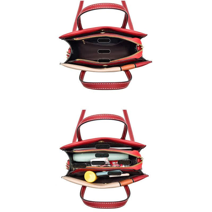 Damen Handtasche aus Leder mit Henkel, modisch, mit Farbblock-Muster, Umhängetasche