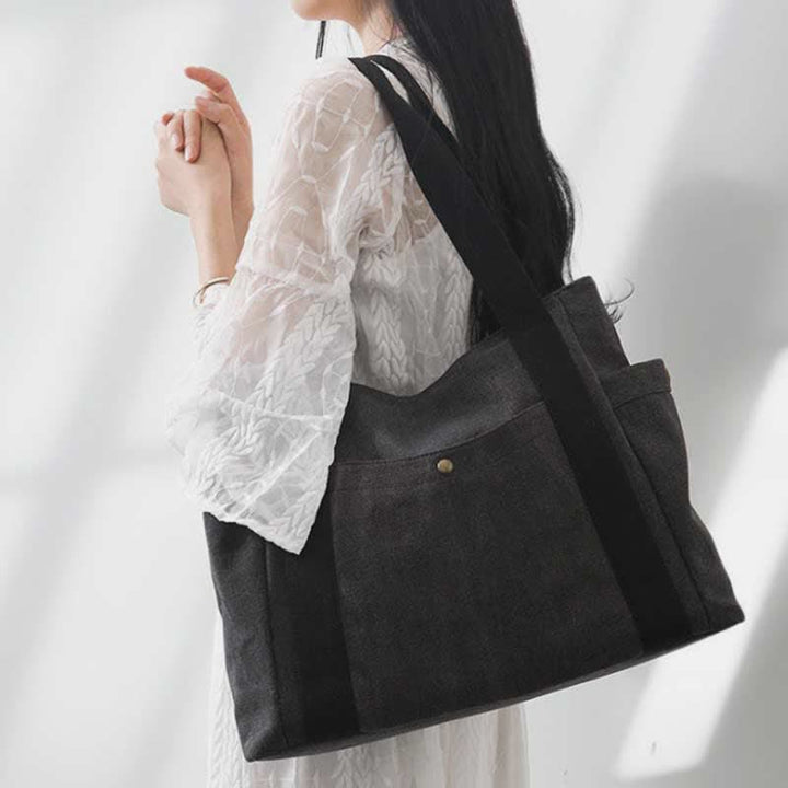 Große Kapazität Canvas Schultertasche Mehrere Taschen Handtasche Einkaufs