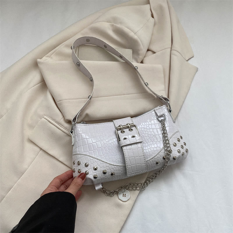 Umhängetasche für Damen, Krokodilmuster, Retro-Punk-Partytasche