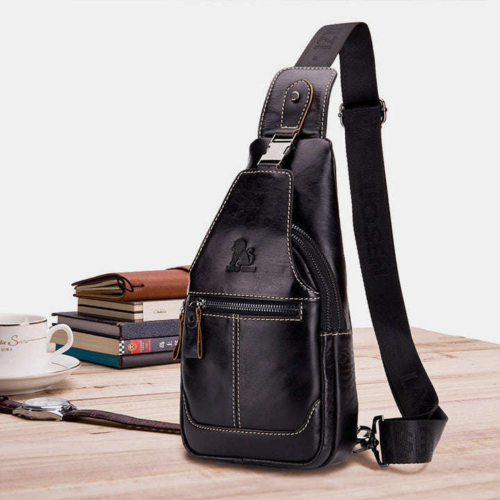 Schultertasche im Vintage-Stil mit mehreren Taschen und Kopfhöreranschluss